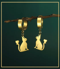 Cute Cat Women's Earrings Stainless Steel Gold - PeticaDeals