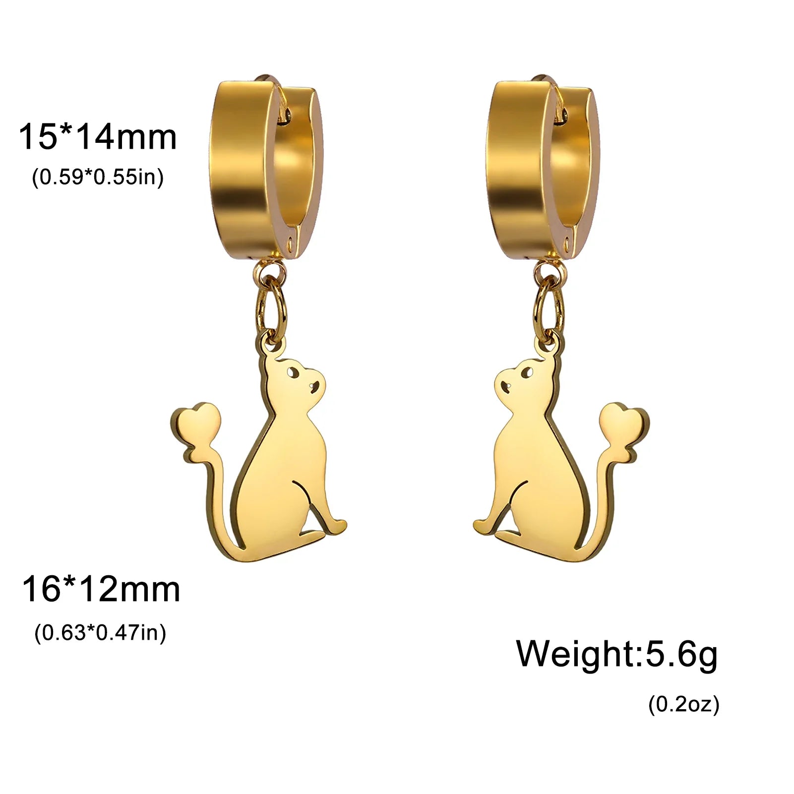 Cute Cat Women's Earrings Stainless Steel Gold - PeticaDeals