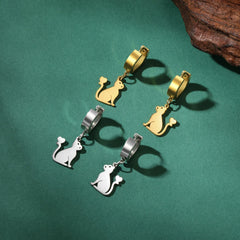 Cute Cat Women's Earrings Stainless Steel Gold - PeticaDeals