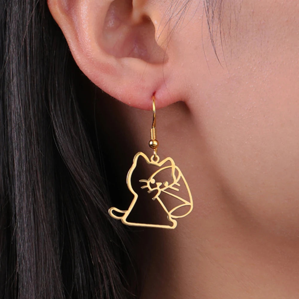 Cute Cat and Dog Dangle Earrings for Girls Stainless Steel Lovely Kitten Animal Drop Earring Fashion Jewelry - PeticaDeals