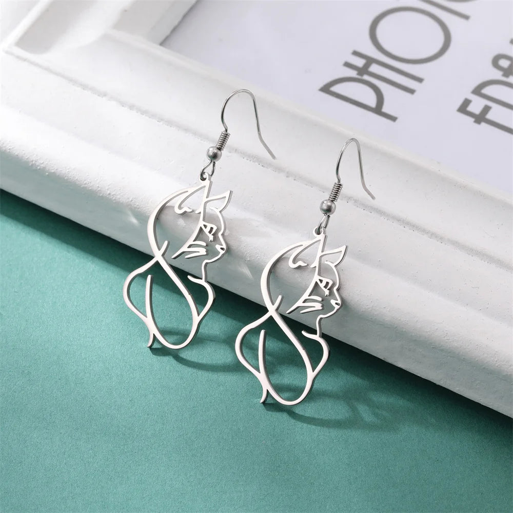 Cute Cat and Dog Dangle Earrings for Girls Stainless Steel Lovely Kitten Animal Drop Earring Fashion Jewelry - PeticaDeals