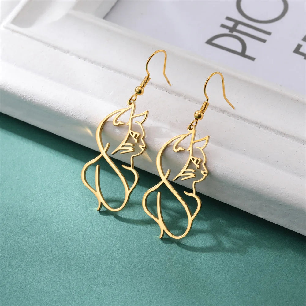 Cute Cat and Dog Dangle Earrings for Girls Stainless Steel Lovely Kitten Animal Drop Earring Fashion Jewelry - PeticaDeals
