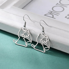 Cute Cat and Dog Dangle Earrings for Girls Stainless Steel Lovely Kitten Animal Drop Earring Fashion Jewelry - PeticaDeals