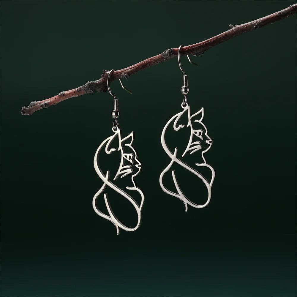 Cute Cat and Dog Dangle Earrings for Girls Stainless Steel Lovely Kitten Animal Drop Earring Fashion Jewelry - PeticaDeals