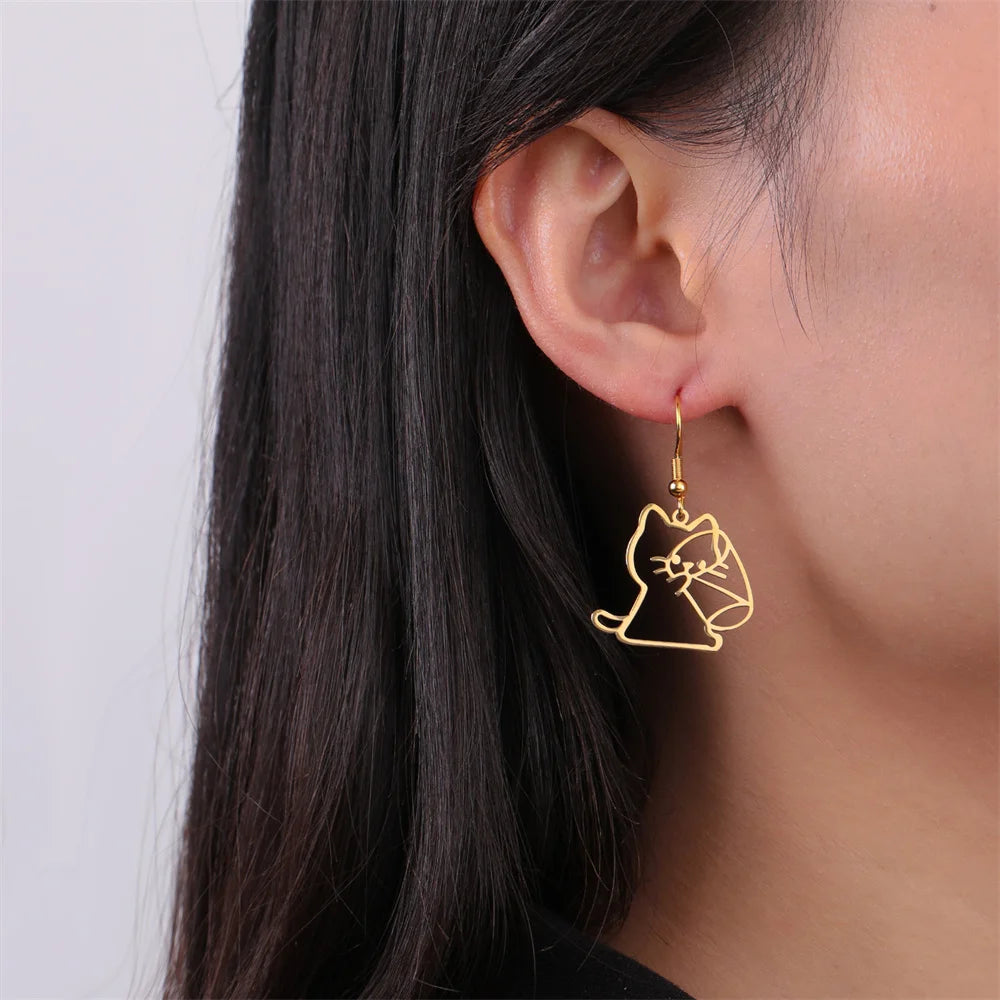 Cute Cat and Dog Dangle Earrings for Girls Stainless Steel Lovely Kitten Animal Drop Earring Fashion Jewelry - PeticaDeals