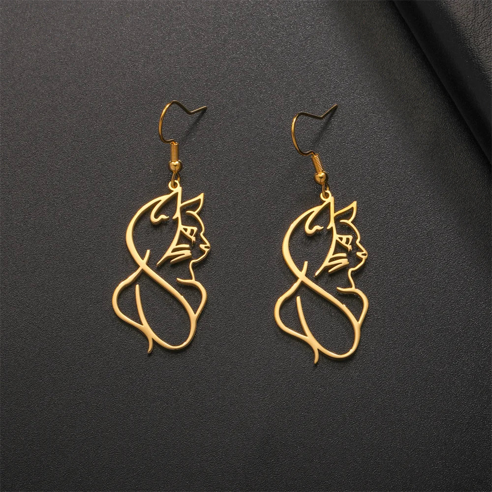 Cute Cat and Dog Dangle Earrings for Girls Stainless Steel Lovely Kitten Animal Drop Earring Fashion Jewelry - PeticaDeals