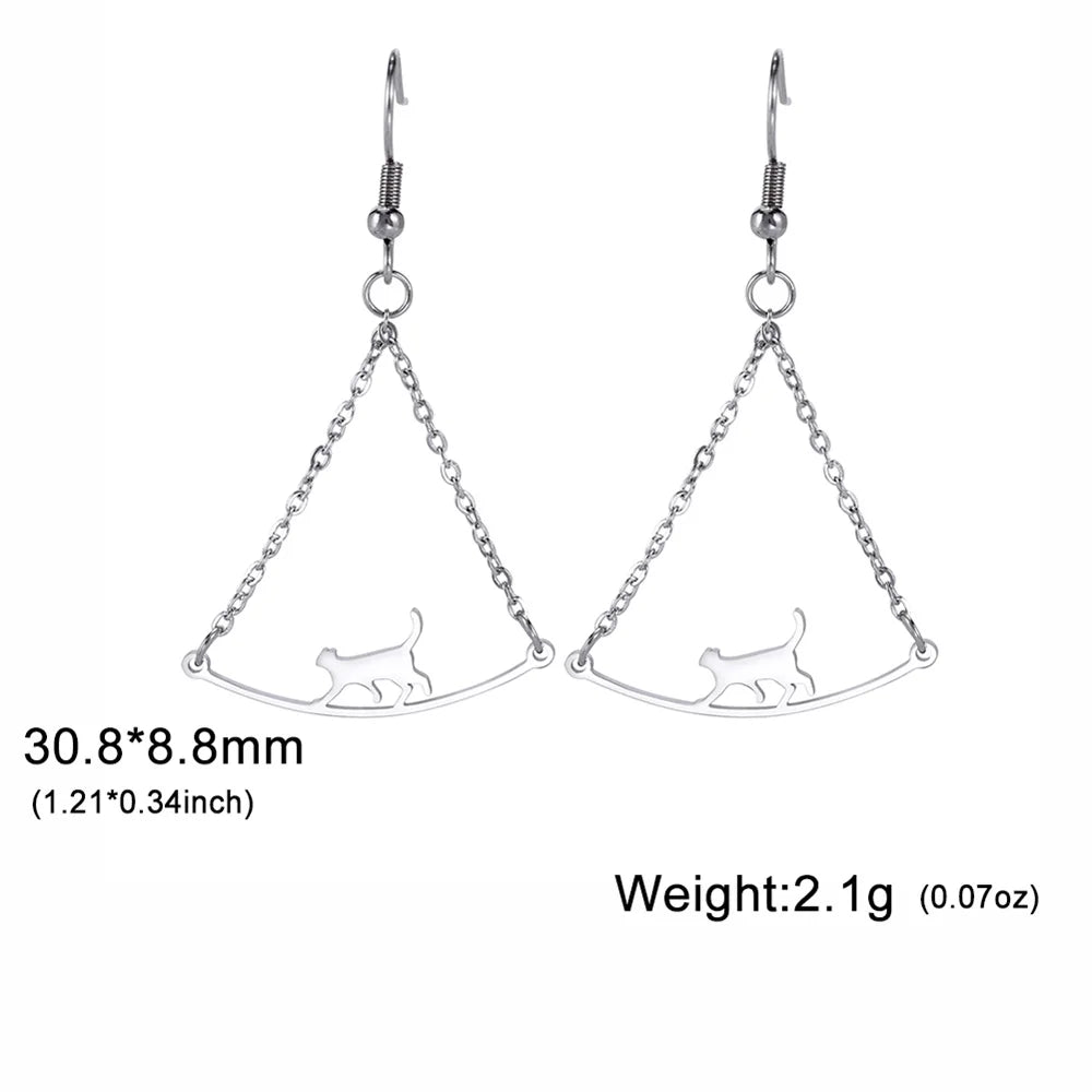 Cute Cat and Dog Dangle Earrings for Girls Stainless Steel Lovely Kitten Animal Drop Earring Fashion Jewelry - PeticaDeals