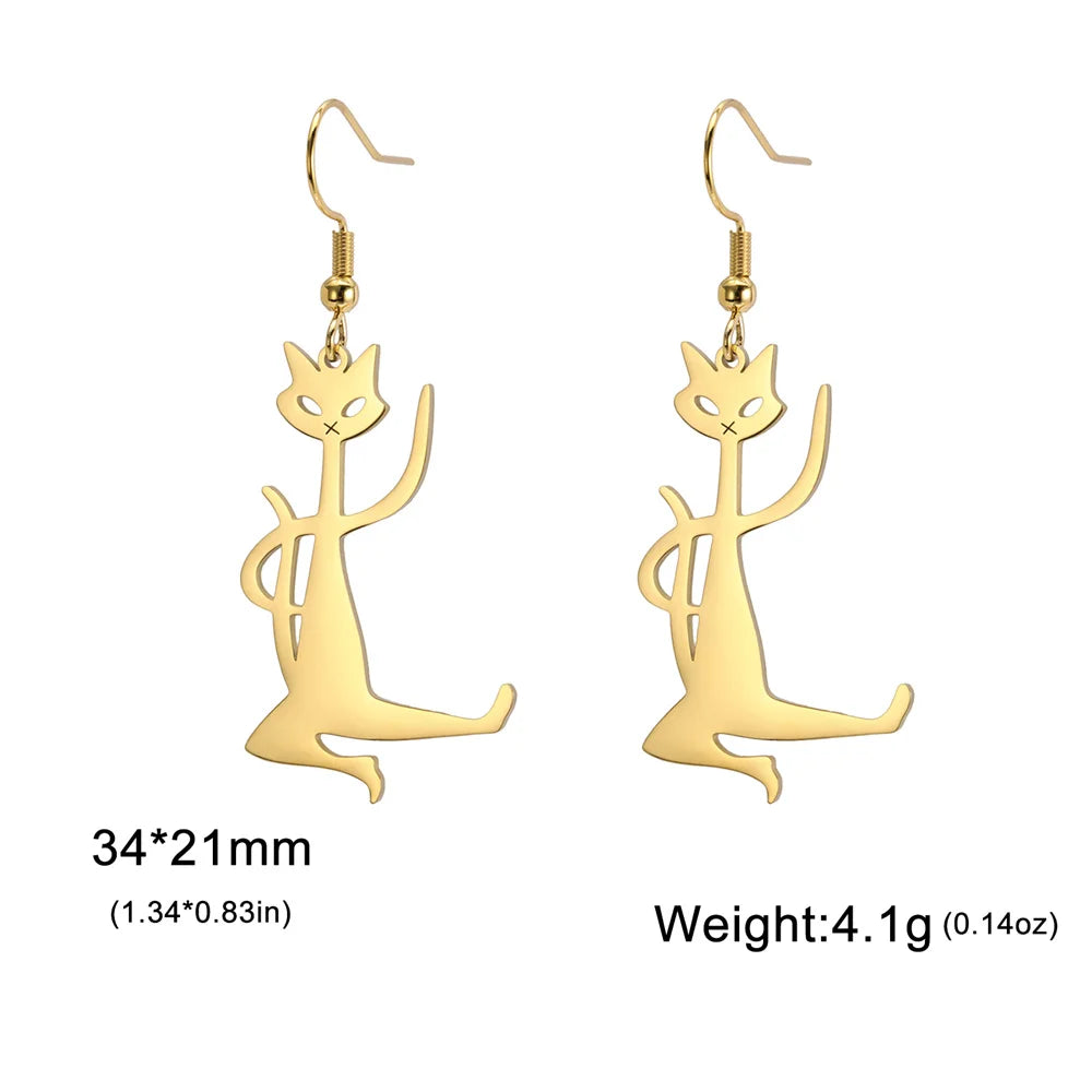 Cute Cat and Dog Dangle Earrings for Girls Stainless Steel Lovely Kitten Animal Drop Earring Fashion Jewelry - PeticaDeals