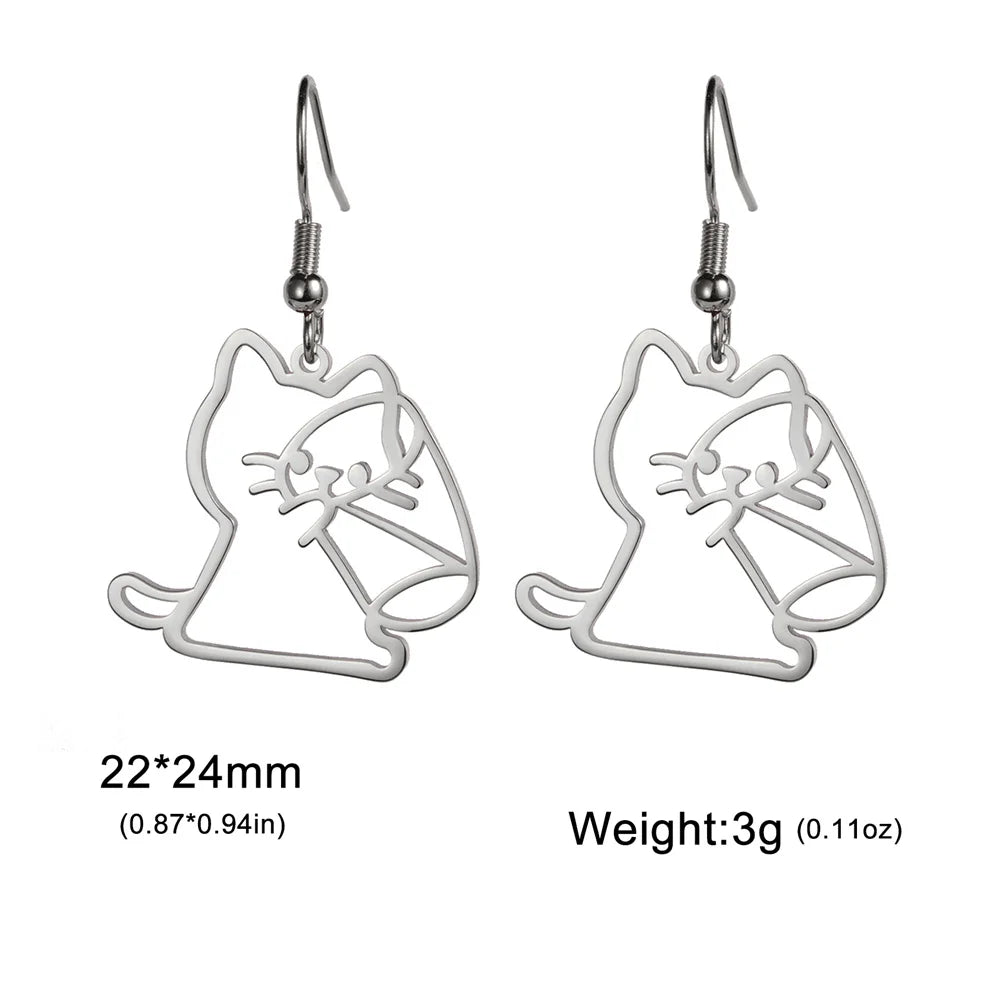 Cute Cat and Dog Dangle Earrings for Girls Stainless Steel Lovely Kitten Animal Drop Earring Fashion Jewelry - PeticaDeals