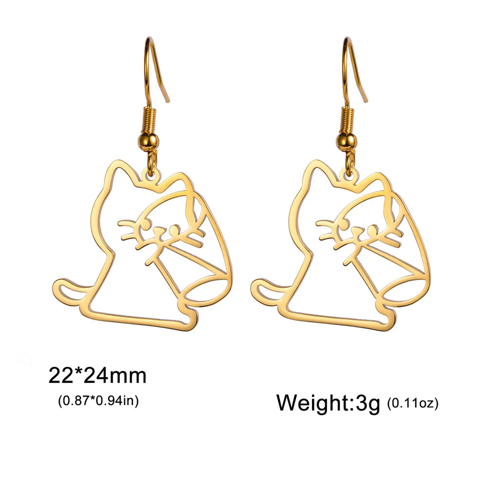 Cute Cat and Dog Dangle Earrings for Girls Stainless Steel Lovely Kitten Animal Drop Earring Fashion Jewelry - PeticaDeals