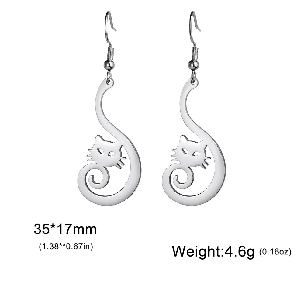 Cute Cat and Dog Dangle Earrings for Girls Stainless Steel Lovely Kitten Animal Drop Earring Fashion Jewelry - PeticaDeals