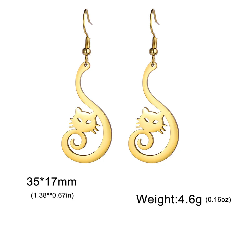 Cute Cat and Dog Dangle Earrings for Girls Stainless Steel Lovely Kitten Animal Drop Earring Fashion Jewelry - PeticaDeals