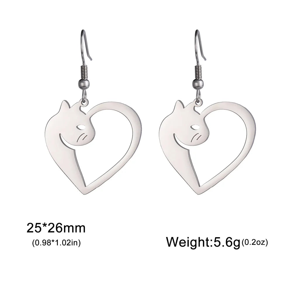 Cute Cat and Dog Dangle Earrings for Girls Stainless Steel Lovely Kitten Animal Drop Earring Fashion Jewelry - PeticaDeals