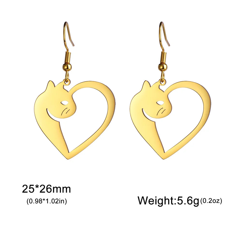 Cute Cat and Dog Dangle Earrings for Girls Stainless Steel Lovely Kitten Animal Drop Earring Fashion Jewelry - PeticaDeals