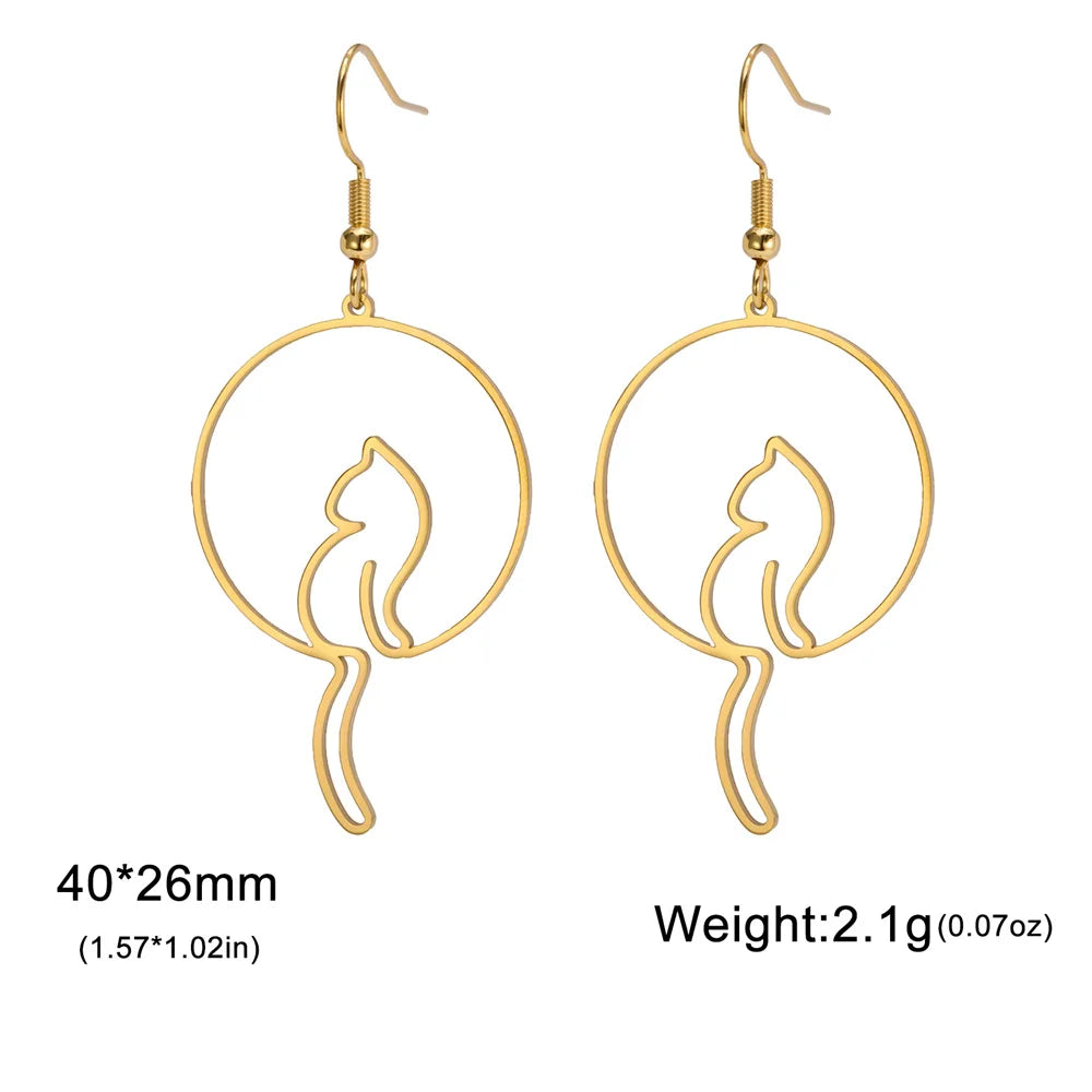 Cute Cat and Dog Dangle Earrings for Girls Stainless Steel Lovely Kitten Animal Drop Earring Fashion Jewelry - PeticaDeals