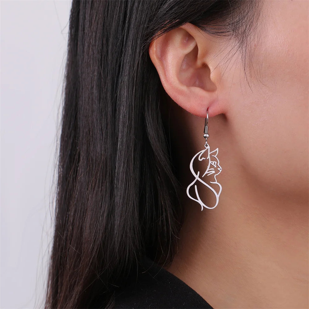 Cute Cat and Dog Dangle Earrings for Girls Stainless Steel Lovely Kitten Animal Drop Earring Fashion Jewelry - PeticaDeals