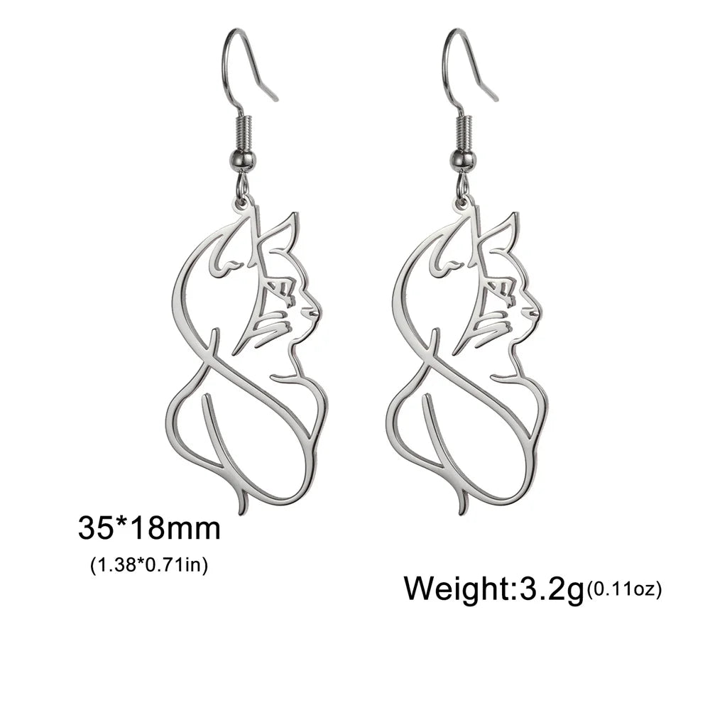 Cute Cat and Dog Dangle Earrings for Girls Stainless Steel Lovely Kitten Animal Drop Earring Fashion Jewelry - PeticaDeals