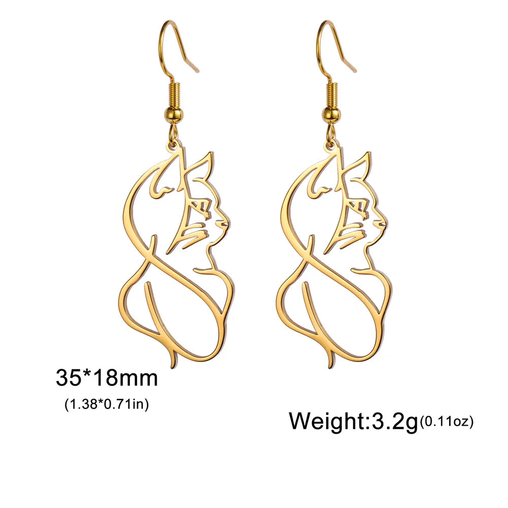 Cute Cat and Dog Dangle Earrings for Girls Stainless Steel Lovely Kitten Animal Drop Earring Fashion Jewelry - PeticaDeals