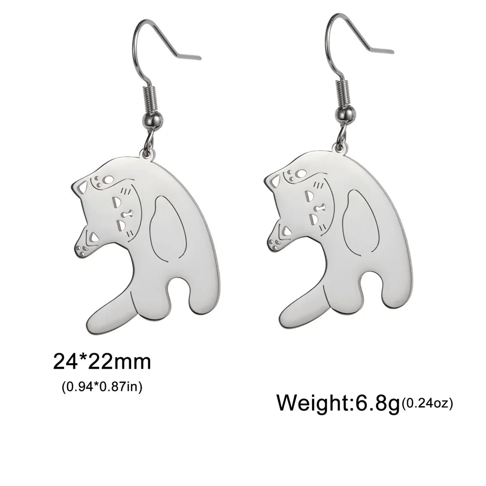 Cute Cat and Dog Dangle Earrings for Girls Stainless Steel Lovely Kitten Animal Drop Earring Fashion Jewelry - PeticaDeals
