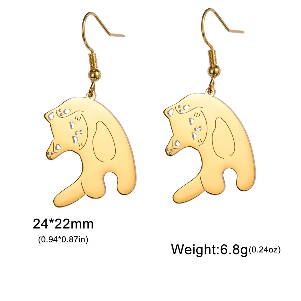 Cute Cat and Dog Dangle Earrings for Girls Stainless Steel Lovely Kitten Animal Drop Earring Fashion Jewelry - PeticaDeals