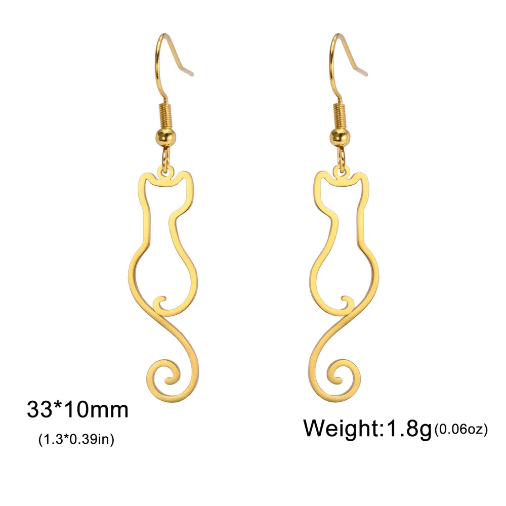 Cute Cat and Dog Dangle Earrings for Girls Stainless Steel Lovely Kitten Animal Drop Earring Fashion Jewelry - PeticaDeals