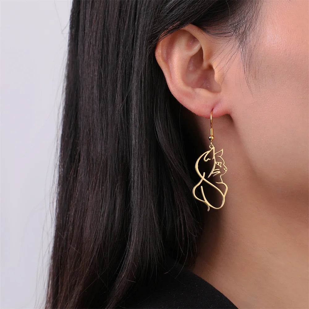 Cute Cat and Dog Dangle Earrings for Girls Stainless Steel Lovely Kitten Animal Drop Earring Fashion Jewelry - PeticaDeals