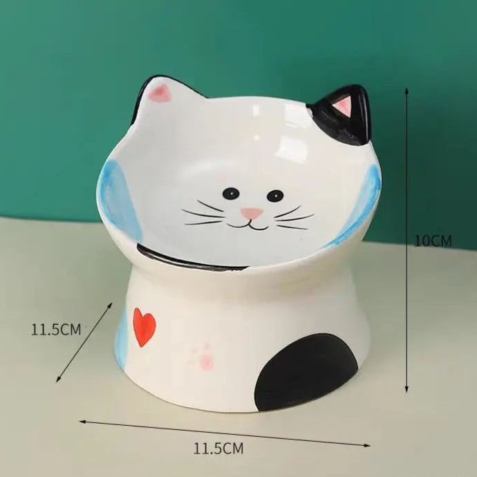 Cute Ceramic Cat Bowl Tall Neck Protection Anti-knock Leak-proof Oblique Mouth Chin Cat Dog Food Basin - PeticaDeals