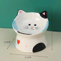 Cute Ceramic Cat Bowl Tall Neck Protection Anti-knock Leak-proof Oblique Mouth Chin Cat Dog Food Basin - PeticaDeals