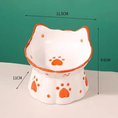 Cute Ceramic Cat Bowl Tall Neck Protection Anti-knock Leak-proof Oblique Mouth Chin Cat Dog Food Basin - PeticaDeals