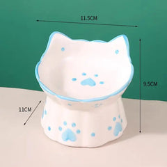 Cute Ceramic Cat Bowl Tall Neck Protection Anti-knock Leak-proof Oblique Mouth Chin Cat Dog Food Basin - PeticaDeals