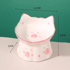 Cute Ceramic Cat Bowl Tall Neck Protection Anti-knock Leak-proof Oblique Mouth Chin Cat Dog Food Basin - PeticaDeals