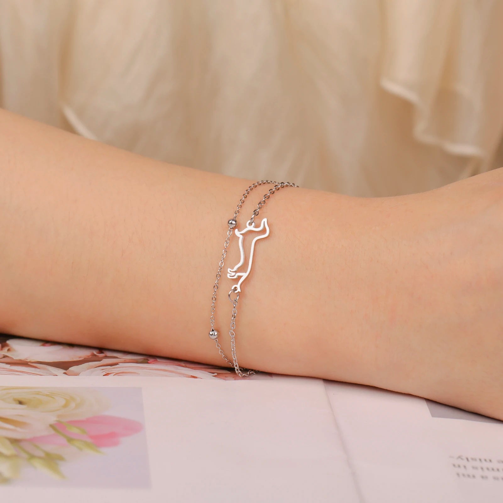 Cute Dachshund Dog Pendant Bracelet Stainless Steel Women's Hollow Summer Beach Pet Lover - PeticaDeals