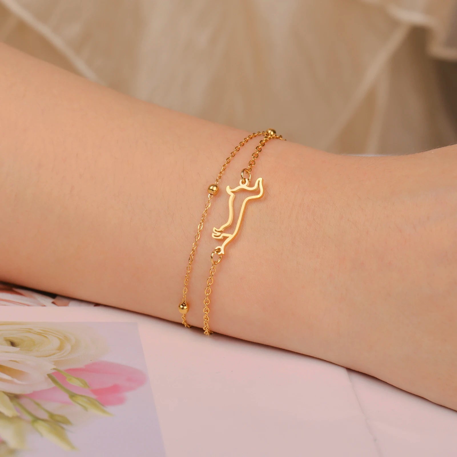 Cute Dachshund Dog Pendant Bracelet Stainless Steel Women's Hollow Summer Beach Pet Lover - PeticaDeals