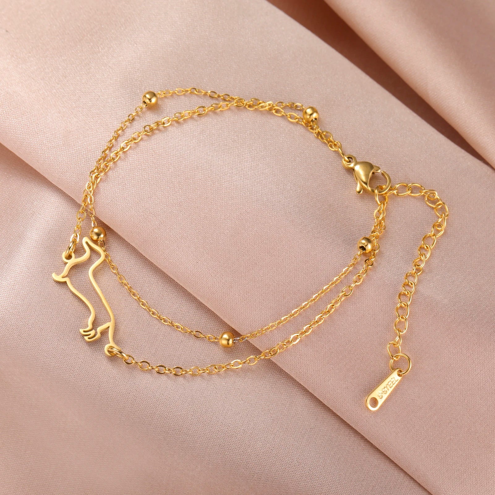 Cute Dachshund Dog Pendant Bracelet Stainless Steel Women's Hollow Summer Beach Pet Lover - PeticaDeals