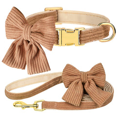 Cute Dog Collar Leash Set With Bowknot Soft Velvet - PeticaDeals