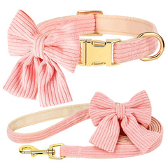 Cute Dog Collar Leash Set With Bowknot Soft Velvet - PeticaDeals