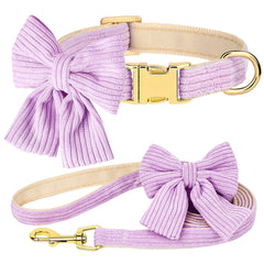 Cute Dog Collar Leash Set With Bowknot Soft Velvet - PeticaDeals