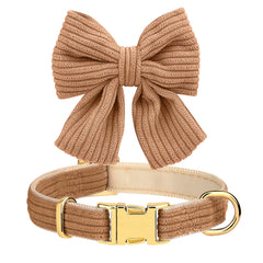 Cute Dog Collar Leash Set With Bowknot Soft Velvet - PeticaDeals