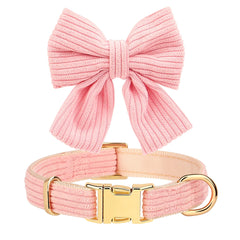 Cute Dog Collar Leash Set With Bowknot Soft Velvet - PeticaDeals