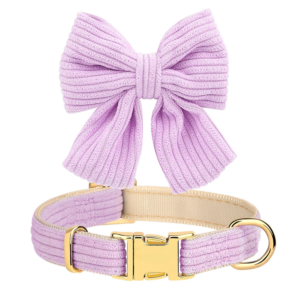 Cute Dog Collar Leash Set With Bowknot Soft Velvet - PeticaDeals