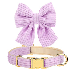 Cute Dog Collar Leash Set With Bowknot Soft Velvet - PeticaDeals