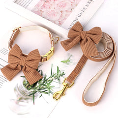 Cute Dog Collar Leash Set With Bowknot Soft Velvet - PeticaDeals