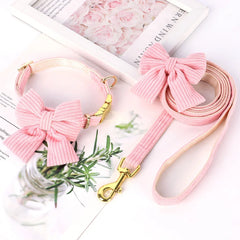 Cute Dog Collar Leash Set With Bowknot Soft Velvet - PeticaDeals