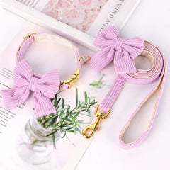Cute Dog Collar Leash Set With Bowknot Soft Velvet - PeticaDeals