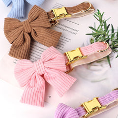 Cute Dog Collar Leash Set With Bowknot Soft Velvet - PeticaDeals