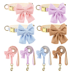 Cute Dog Collar Leash Set With Bowknot Soft Velvet - PeticaDeals