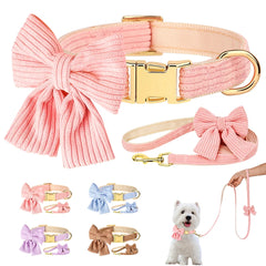 Cute Dog Collar Leash Set With Bowknot Soft Velvet - PeticaDeals