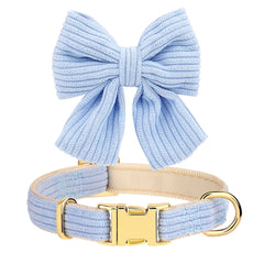 Cute Dog Collar Leash Set With Bowknot Soft Velvet - PeticaDeals
