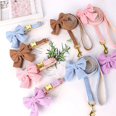 Cute Dog Collar Leash Set With Bowknot Soft Velvet - PeticaDeals