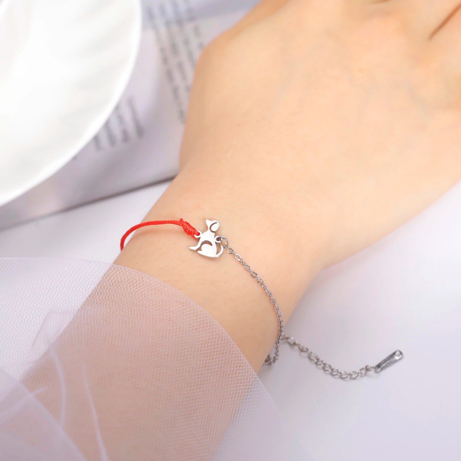 Cute Dog Women's Hand Bracelet Wax Cord Stainless Steel Gold Color - PeticaDeals